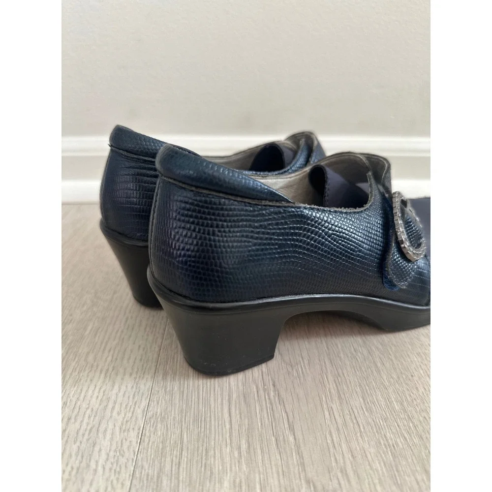Alegria Khloe Mary‎ Jane Comfort Shoes Women 37 Navy Blue Leather Lizard Buckle